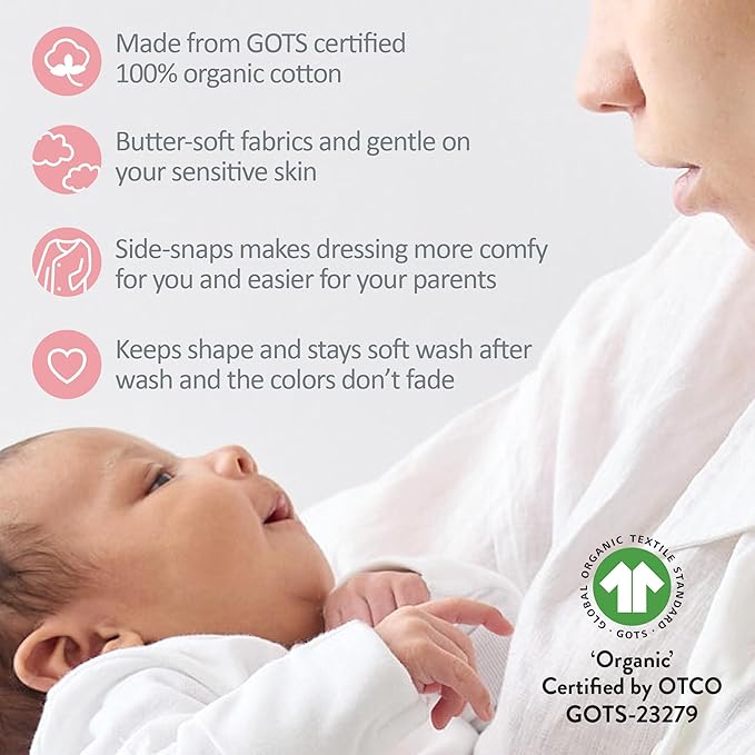 unisex-baby Sterling 3-pack Kimono Bodysuits 100% Organic Cotton Side Snap for Baby Boys & Girls