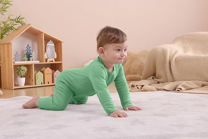 GUISBY Long Sleeve Cotton Pajamas Footless Baby Bodysuits with Zipper and Mittens 3-Pack for Boys Girls