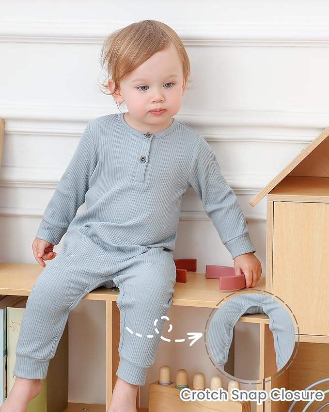 Bafeicao Baby Boy Girl 2/3 Pack Solid Romper Ribbed Short/Long Sleeve Bodysuit Jumpsuit Infant Knitted Outfits Clothes