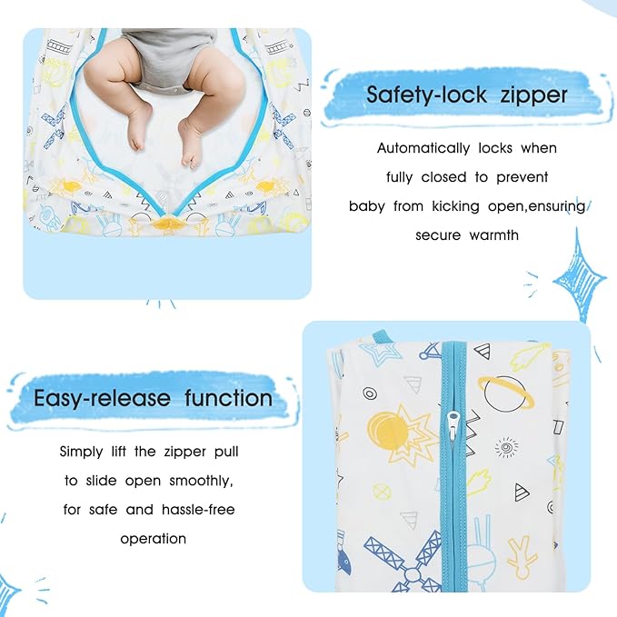 XUNTA 0.5 TOG Sleep Sack 100% Cotton Wearable Blanket, Summer Lightweight Toddler Sleeping Bag with 2-Way Zipper for Boy Girl