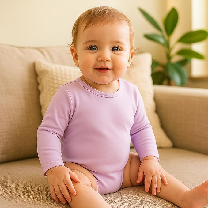 ROMPERINBOX Long Sleeve Onsies Girl 3 Pack Knitted Solid Baby Crew Neck Bodysuit Multicolors 0-24 Months