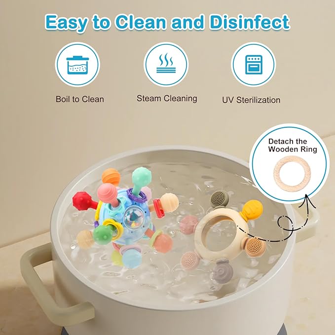 2 Pack Baby Teething Toys for 0-6 6-12 Months, Silicone Soothing Baby Teether Toys & Montessori Sensory Toys for Boy Girl, Safe and Durable Teething Toys for Newborn Infant