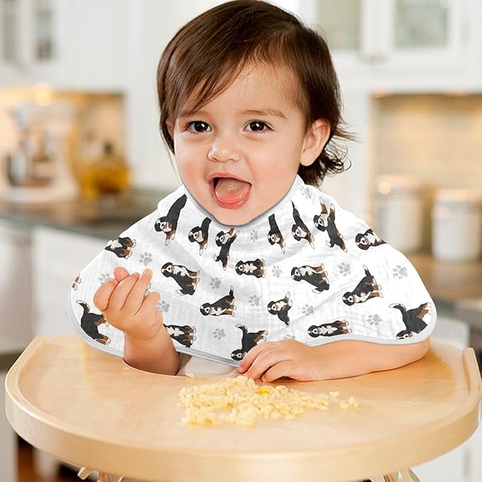 4 Pack Muslin Burp Cloths Bernedoodle Dogs White Cotton Baby Burp Cloths Ultra Absorbent and Soft Burping Cloth for Newborn Must Haves 22x11 Inch