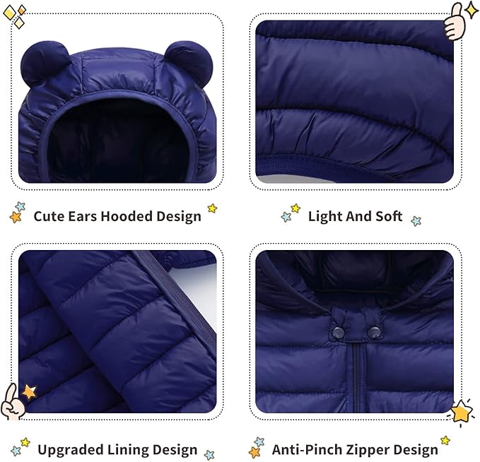 XMWEALTHY Baby Boys Girls Winter Coats Toddler Bear Hoods Down Jacket Infant Kids Light Puffer Padded Outwear 6M-3T