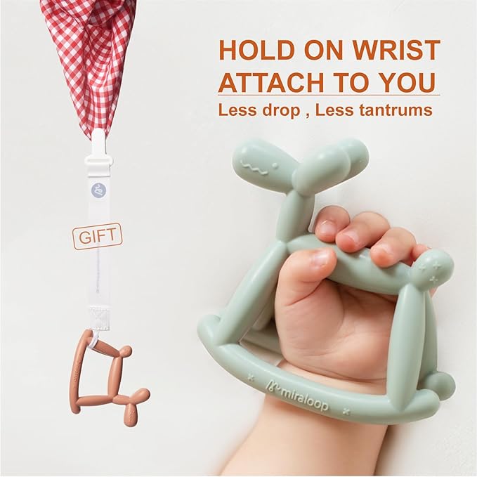 Baby Teether Toys for Teething Relief, Teething Toys 3-6 Months Food Grade Silicone Teether with Storage Box and Pacifier Clip, Baby Essential (Cyan Blue Clip+Box)