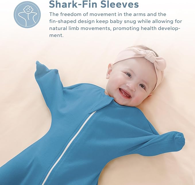 ZIGJOY Baby Transitional Swaddles for Newborns: 0.5 Tog Arms Up Sleep Sack 3-6-12 Months Soft Cotton Shark Fin 2 Way Zipper
