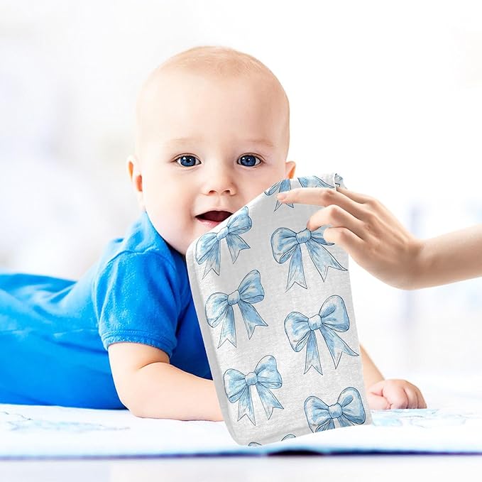 vvfelixl Light Blue Silk Bow Baby Burp Cloths Baby Muslin Washcloths for Boys Girls Cotton Babys Face Towel for Newborn Infants Soft and Absorbent 11.8 X 11.8 in, 5 Pack