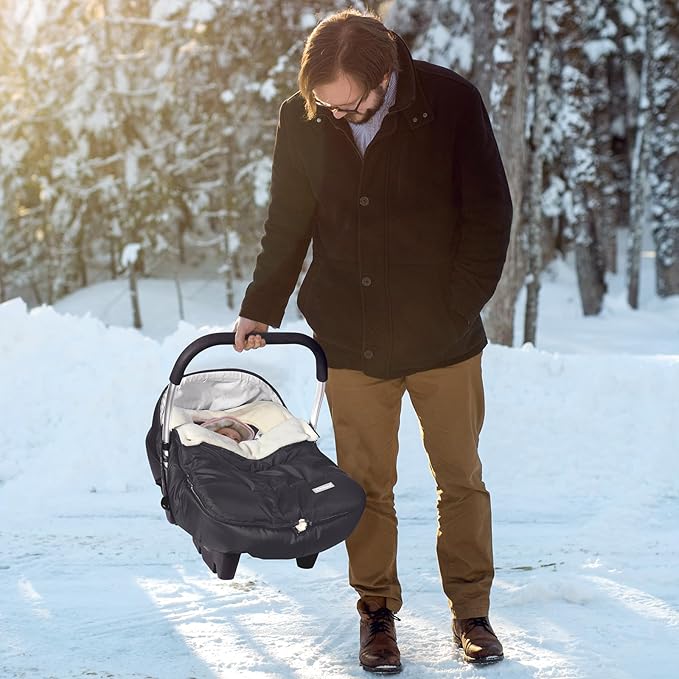 Orzbow Car Seat Covers for Babies Winter, Universal Baby Car Seat Cover with Adjustable Collar, Waterproof Carseat Cover with Zipper, Warm Coral Fleece, Detachable and Machine Washable, Black