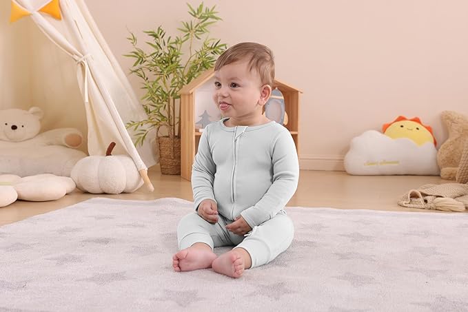 GUISBY Long Sleeve Cotton Pajamas Footless Baby Bodysuits with Zipper and Mittens 3-Pack for Boys Girls