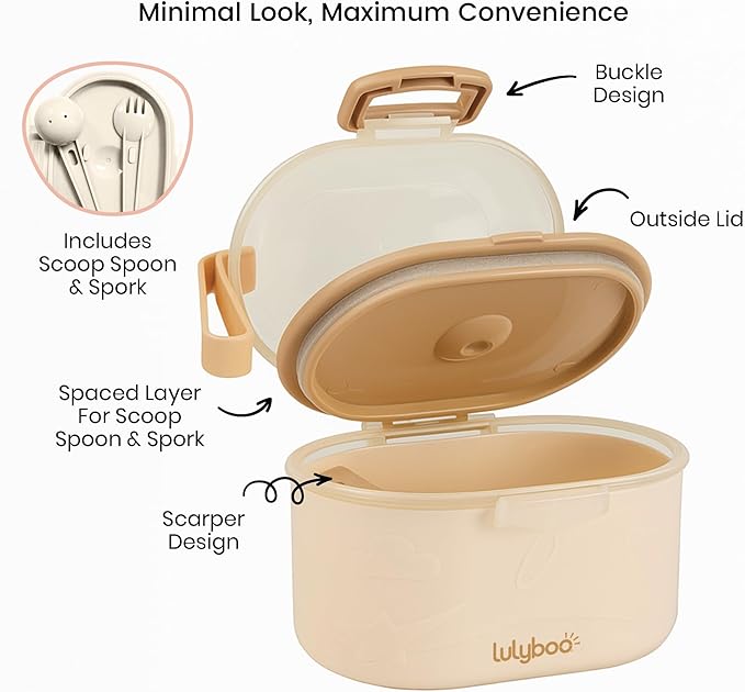 Lulyboo Baby Formula Milk Powder Container - Travel-Friendly, Airtight Storage with Scoop & Spork, Compact BPA-Free, Easy-to-Clean Portable Baby Feeding Accessories (Clay)
