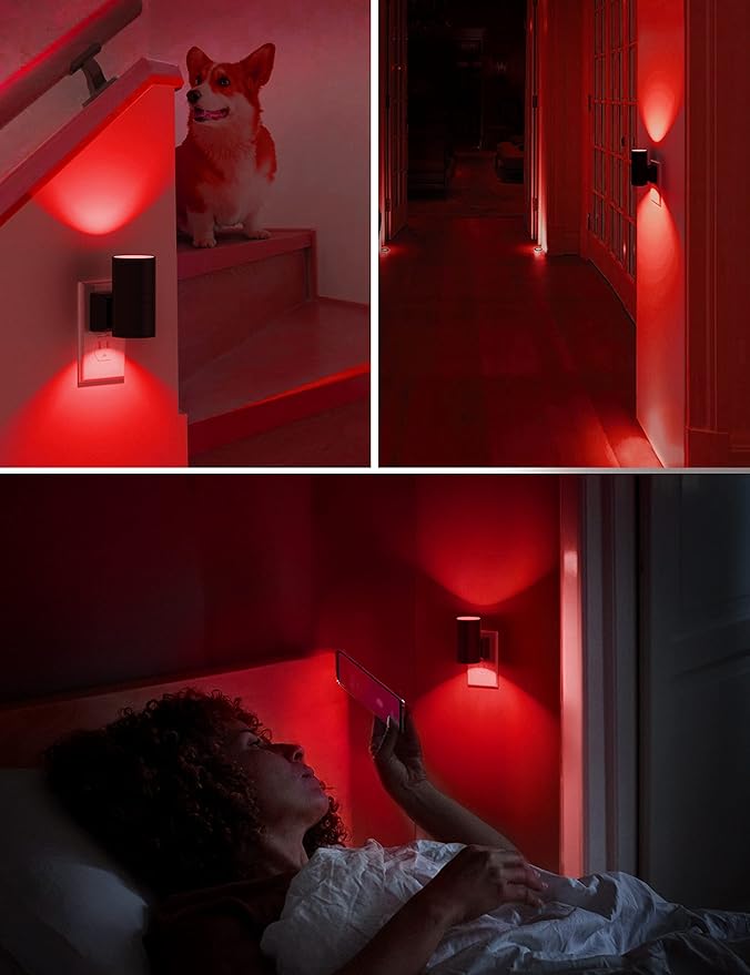 L LOHAS LED Red Night Light, Night Lights Plug into Wall, LED Night Lights with Light Sensor, Sleep Aid Red, Dimmable Night Light for Christmas, Holiday Decor, Hallway, Bedroom, 2 Pack