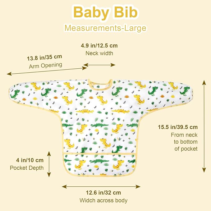 Accmor 4 Pack Long Sleeve Bibs, Baby Smock Waterproof Sleeved Bib Smock for Baby Toddler 6-36 Months
