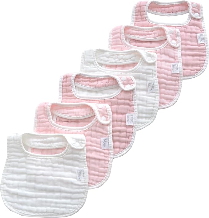 MUKIN Baby Muslin Bibs and Burp Cloths, 6 Pack, Soft Absorbent Cotton, Adjustable