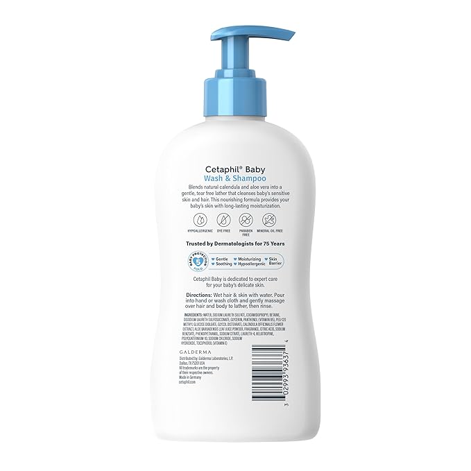 Cetaphil Baby Wash & Shampoo, 13.5oz Pack of 2, Hypoallergenic, Gentle Enough for Everyday Use, Soap Free