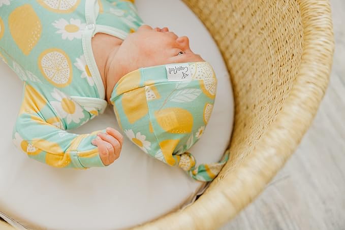 Copper Pearl Baby Gown - Knotted Newborn Sleepers for Baby Boy and Girl, Soft Stretchy Long Sleeve Infant Gowns with Bottom Tie and Hand Mittens, Perfect Hospital Coming Home Outfit (Lemon)