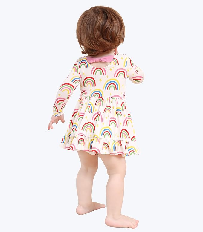 Baby Girl Bodysuit Dress Long Sleeve Twirl Dresses Bamboo Viscose Clothes with Snaps for Easy Diaper Changes