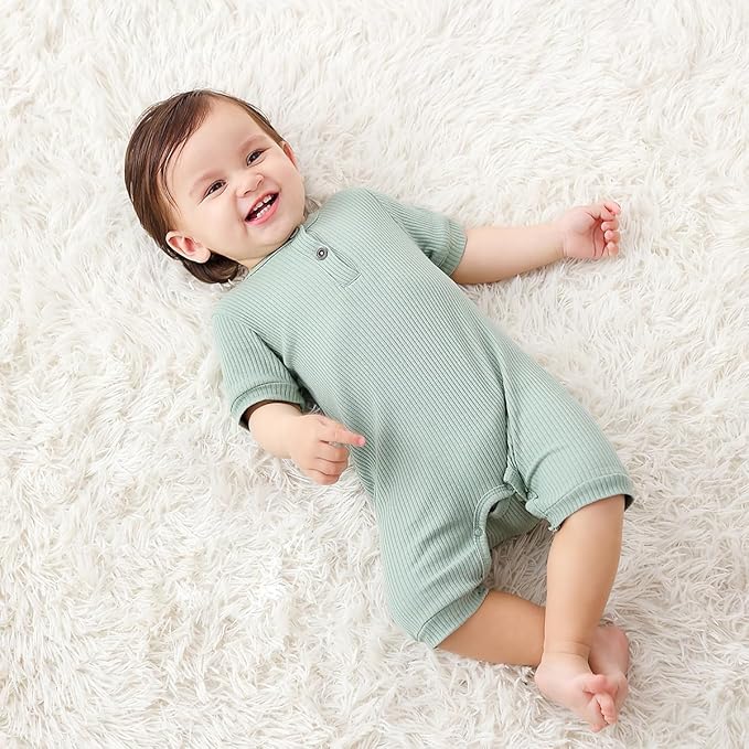 Bafeicao Baby Boy Girl 2/3 Pack Solid Romper Ribbed Short/Long Sleeve Bodysuit Jumpsuit Infant Knitted Outfits Clothes