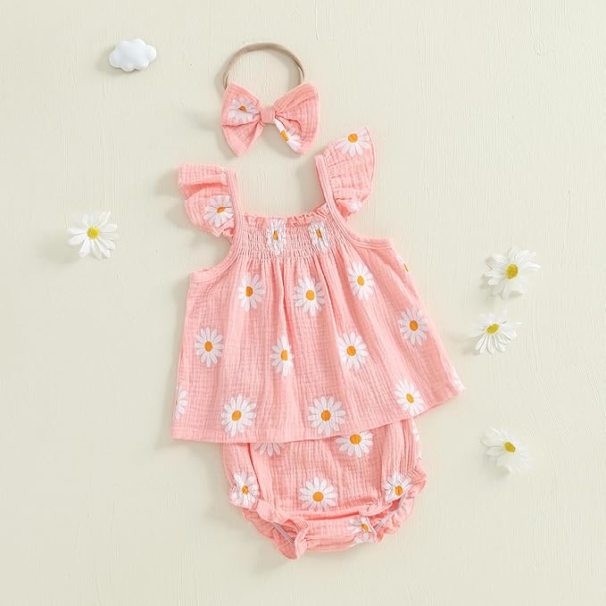 Mubineo Baby Girl Summer Clothes Cute Ruffle Tops Dress Shorts Outfits Set Infant Toddler Shrit Bloomers Princess Outfit