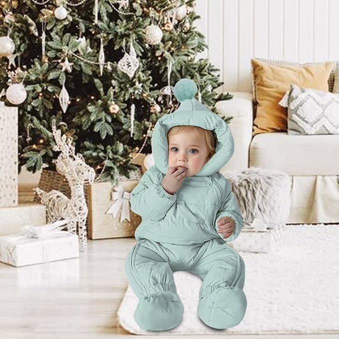 Baby Snowsuit Newborn Winter Unisex Jumpsuit Infant Hooded Double Zipper Romper Girls Boys Warm Outwear