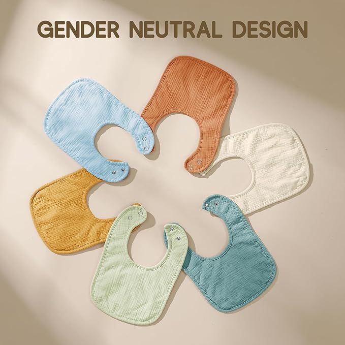 AMAWMW Muslin Baby Bibs for Unisex Boys Girls 6Pack Baby Bandana Drool Bibs Adjustable Newborn Bib for Drooling & Teething