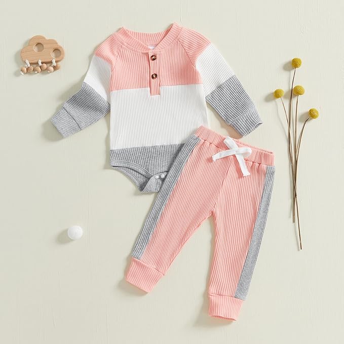 Thorn Tree Newborn Infant Baby Girl Clothes Ribbed Knitted Long Sleeve Romper Long Pants Stretchy Fall Outfits