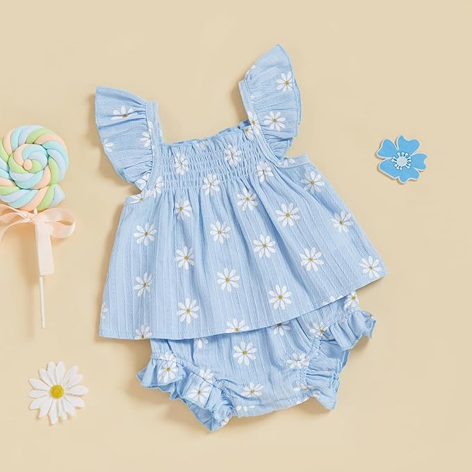 Mubineo Baby Girl Summer Clothes Cute Ruffle Tops Dress Shorts Outfits Set Infant Toddler Shrit Bloomers Princess Outfit