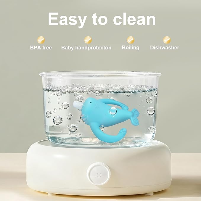 Smily Mia Narwhal Silicone Baby Teething Toys for 3-6 6-12 Months, Teething Relief Toys, Food Grade Silicone Teether Baby Toys, Sensory Toys for Teething Babies, Baby Essential, BPA Free, Blue