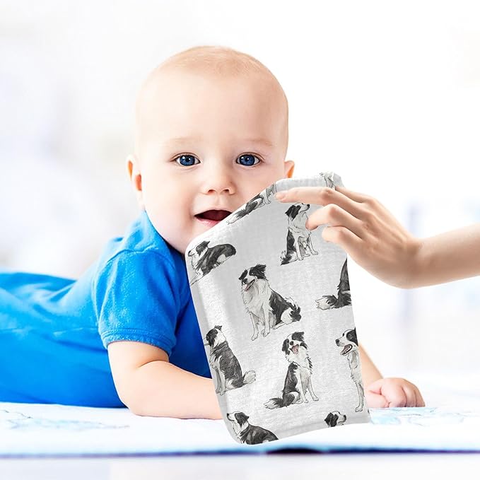 vvfelixl Baby Muslin Washcloths Border Collies Poses Baby Burp Cloths Cotton Babys Face Towel for Newborn Infants Boys Girls Soft and Absorbent 11.8 X 11.8 in, 3 Pack