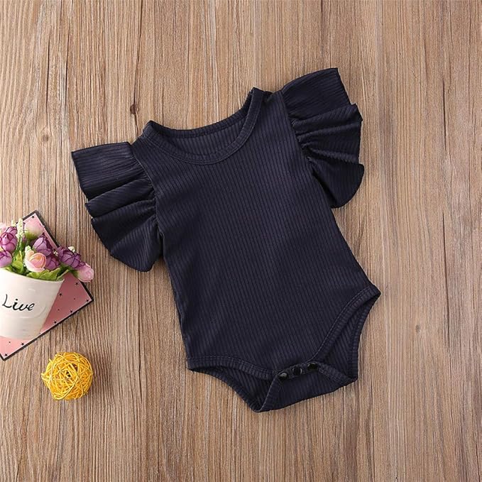 Newborn Infant Baby Girl Solid Ruffle Romper Bodysuit Jumpsuit Casual Clothes One Piece Outfit
