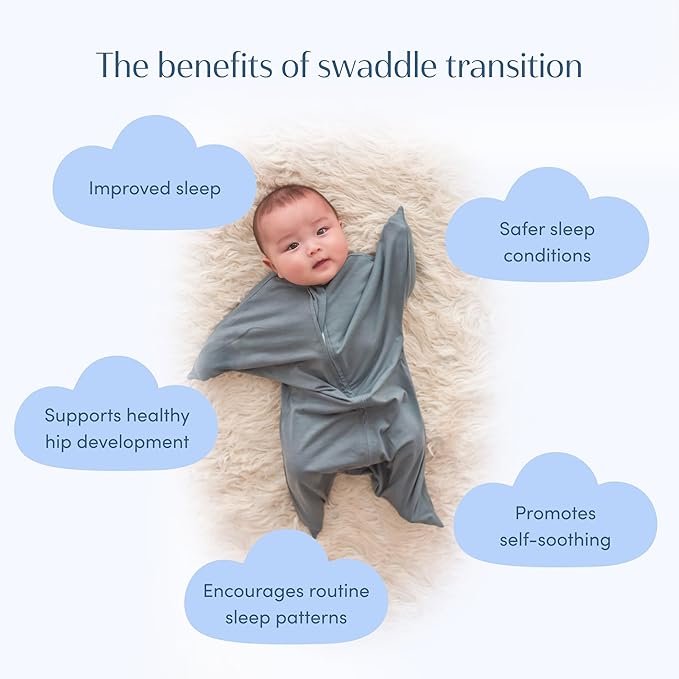 SleepingBaby Zipadee-Zip Transition Swaddle - Cozy Baby Swaddle Blanket with Zipper Convenience - Roomy Wearable Blanket for Easy Diaper Changes - Classic Grey, Large (12-24 Month)