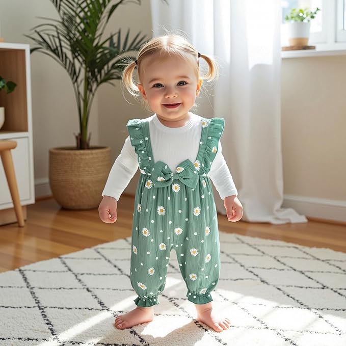 Newborn Baby Girl Clothes Corduroy Floral Bow O Neck Long Sleeve Romper Infant Jumpsuit Cute Outfits Headband