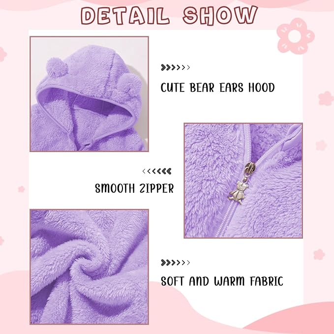 Baby Toddler Boys Girls Fleece Jacket with Hood Zip Up Cute Bear Coats for Infant Boys Girls Fuzzy Jacket with Ear 1-5T