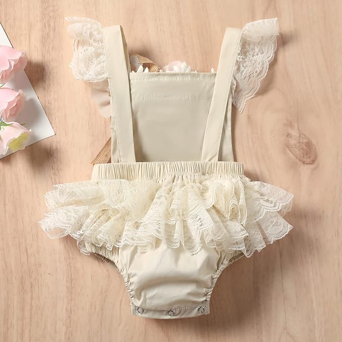 Sasaerucure Infant Baby Girl Summer Outfits Sleeveless Dress Romper Lace Tutu Onesie One Piece Ruffle Bodysuit