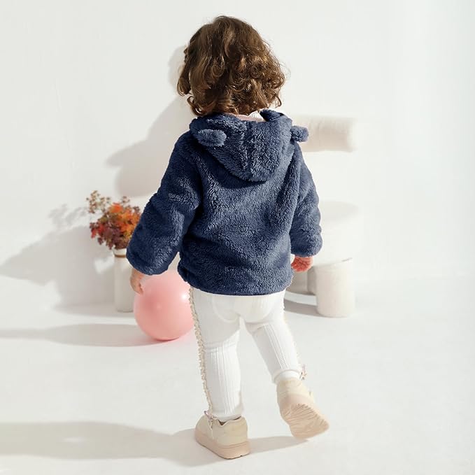 Baby Toddler Boys Girls Fleece Jacket with Hood Zip Up Cute Bear Coats for Infant Boys Girls Fuzzy Jacket with Ear 1-5T