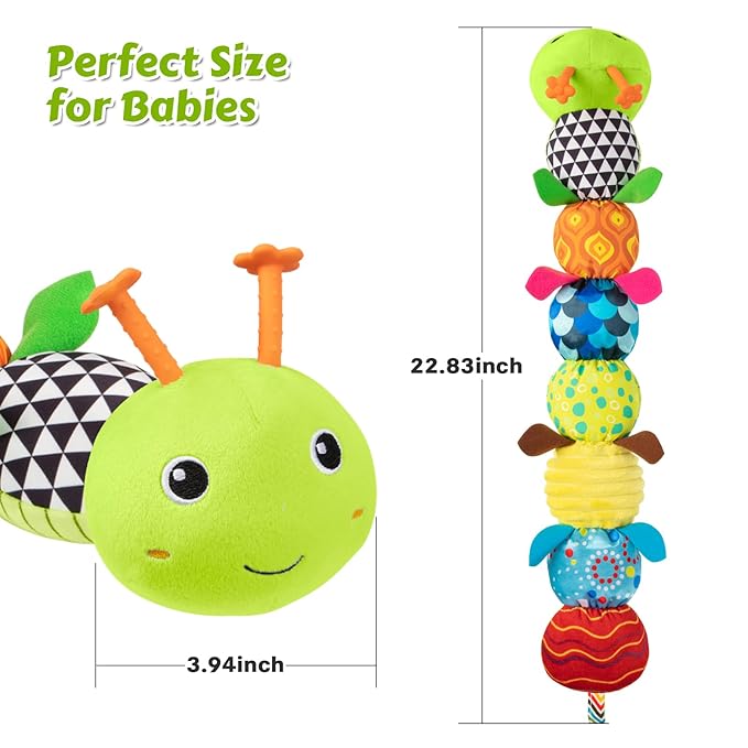 Baby Toys Musical Caterpillar, Infant Stuffed Animal for 0-6 6-12 Months with Crinkle and Rattles, Tummy Time Sensory Toys Newborn Boys Girls Gifts 0 3 6 9 12 Months - Green