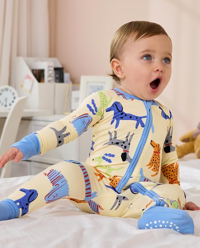 Bamboo Viscose Baby Convertible Footie Pajama, Zipper Pajamas for Baby Boys & Girls, Sleep & Play Footed Pjs
