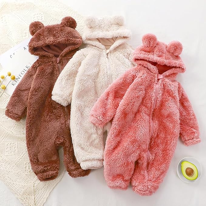 Newborn Baby Bear Fleece Romper One-Piece Footies Jumpsuit Pajama Infant Outfit for Baby Boys Girls