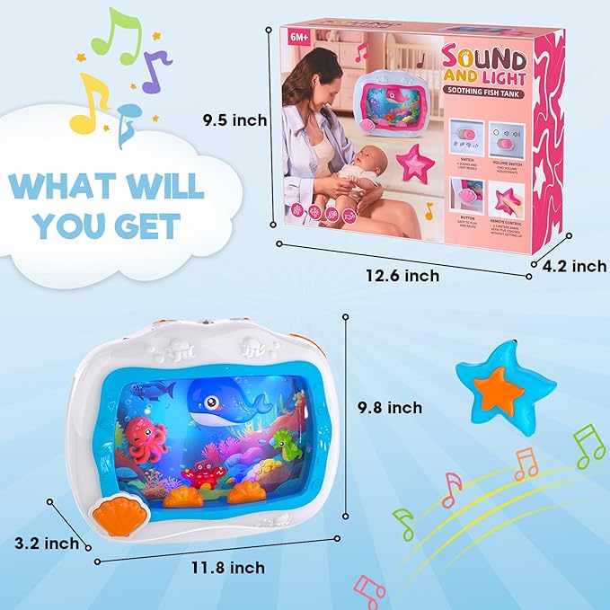 Baby Aquarium Toy, Sleep Soother Musical Crib Toy, Sea Animal Sensory Dream Soother for Newborns 0-6 Months, Sound Machine with Light & Soothing Sound for Infant Crib Hanging & Car Seats Travel (Blue)