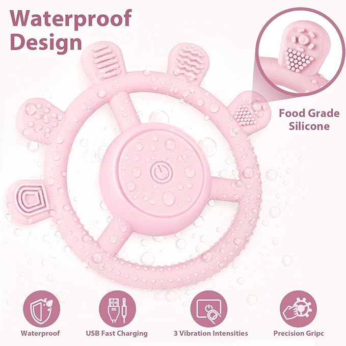 Vibrating Teether for Baby, Sensory Chew Toys for Autistic Children & Teething Toys for Babies 6-18 Months, USB Chargeable & 3X Vibration Settings. Toddler Travel Essential, Autism Sensory Products