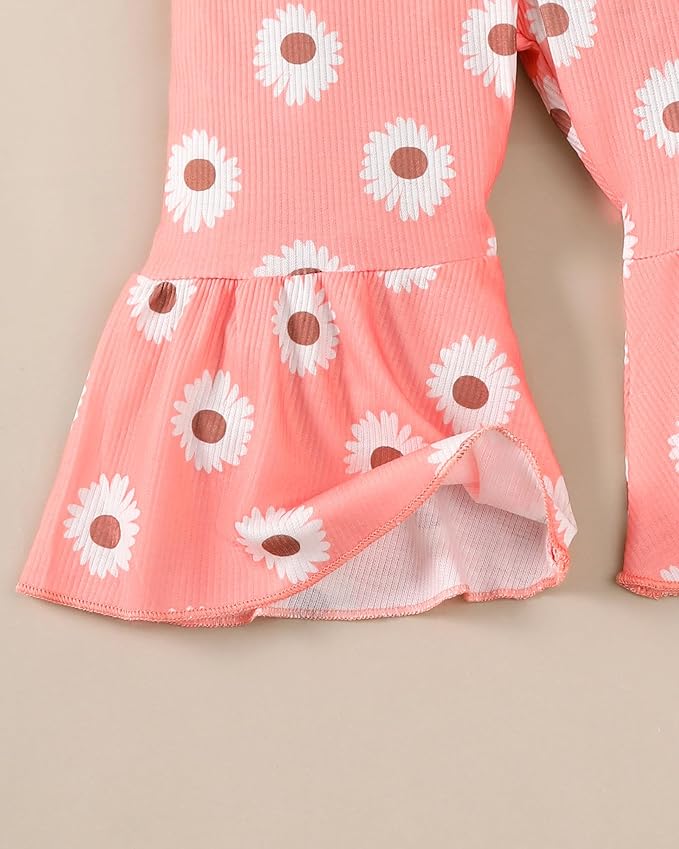 Jecson Newborn Baby Girl Clothes: Soft Cotton Infant Outfits Ruffles Sleeve Romper & Pants Set Cute Fall Home Outing 0-18M