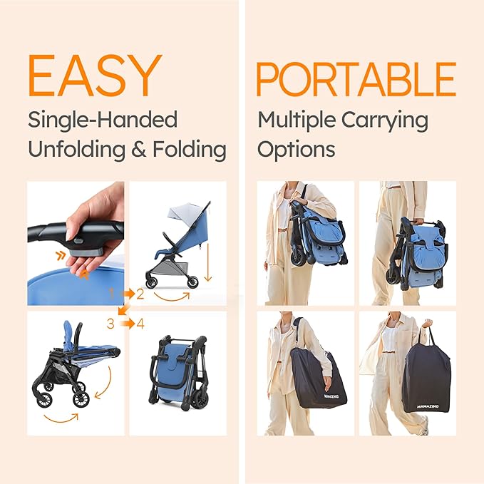 MAMAZING Ultra Air X Travel Stroller - Ultra-Lightweight Under 10 lbs, Carbon Fiber Frame & Airplane Friendly, Lightweight Stroller with Reclining Seat, UPF 50+ Canopy & Travel Bag