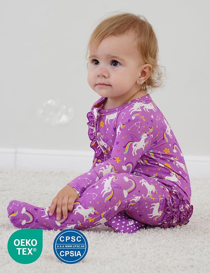 Bamboo Viscose Baby Girl Footie Pajamas, Newborn Sleepers Infant Onesie, 2-Way Zipper Footed Pjs