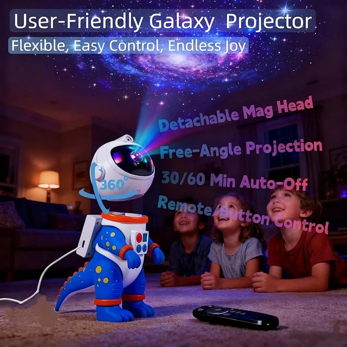 Galaxy Star Projection Night Light, Dinosaur Astronaut Space Projector with Timer, Remote Control, 8 Lighting Modes, Green Nebula Effects for Kids Room Ceiling Decor