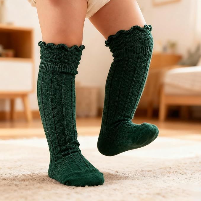 Baby Knee High Socks Girls Newborn Toddlers Cotton Long Tube Ruffle Socks Infant Stockings Dress Sock,5 Pair