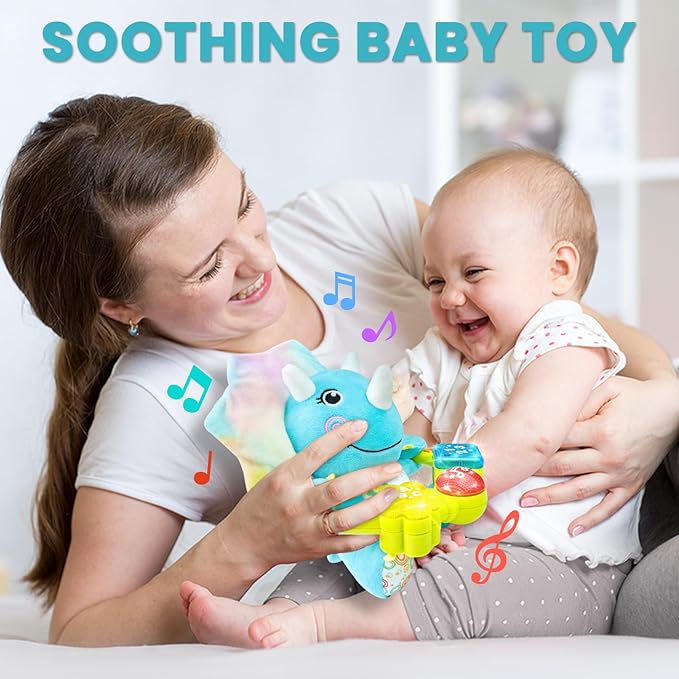 Baby Bilingual Musical Dinosaur Stuffed Animals Toys,Infant Early Learning Toy with Light-Up Music & Crinkle,Tummy Time Toys for 0 3 6 9 12+ Months for Baby Boy Girl Gift