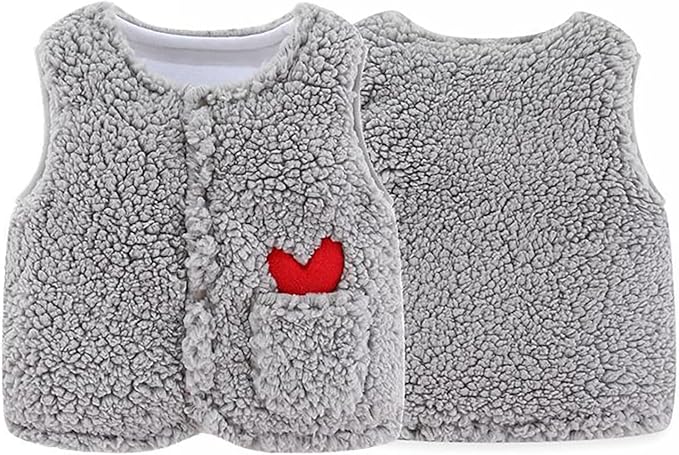Baby Infant Sherpa Fleece Vest Boys Girls Cute Heart Graphic Warm Sleeveless Jacket Soft Fuzzy Outerwear with Pockets