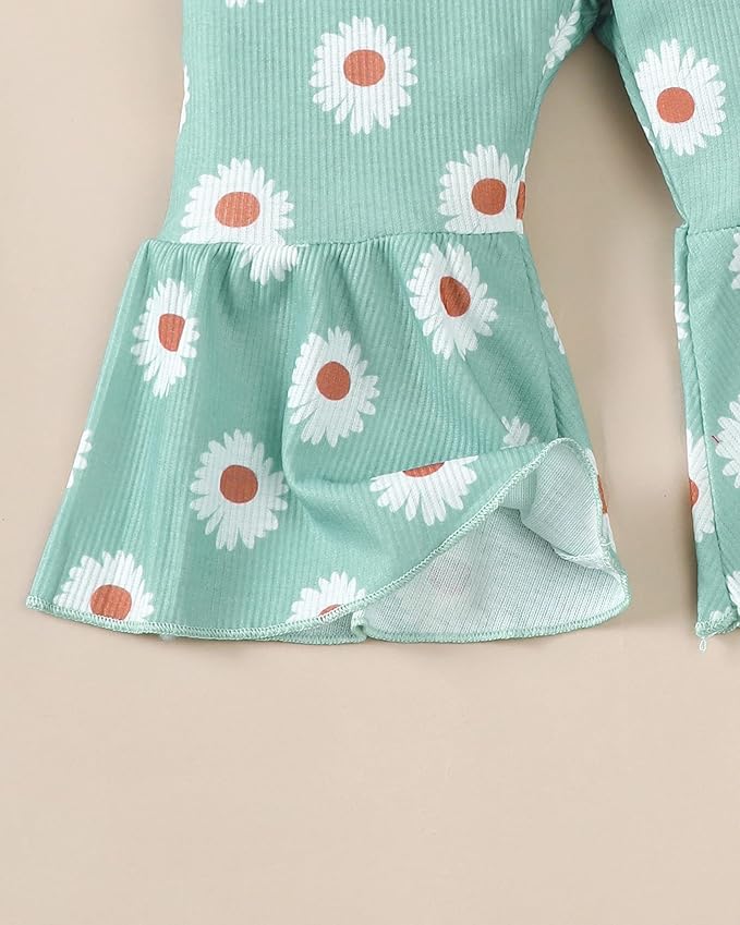 Jecson Newborn Baby Girl Clothes: Soft Cotton Infant Outfits Ruffles Sleeve Romper & Pants Set Cute Fall Home Outing 0-18M