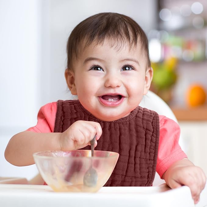 Frienda 6 Pcs Muslin Bibs Burp Cloths for Baby Teething Bandana Bibs 6 Absorbent Layer for Baby Boy Girl Cotton Burping Cloth(Elegant Color)