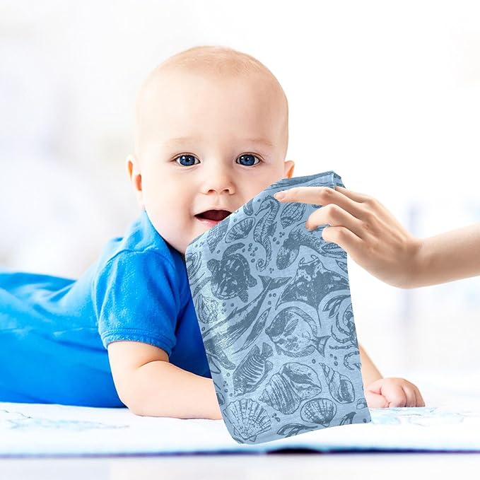 vvfelixl Whale Dolphin Octopus Shark Baby Burp Cloths Baby Muslin Washcloths for Boys Girls Cotton Baby Face Towel for Newborn Infants Soft and Absorbent 11.8 X 11.8 in, 5 Pack