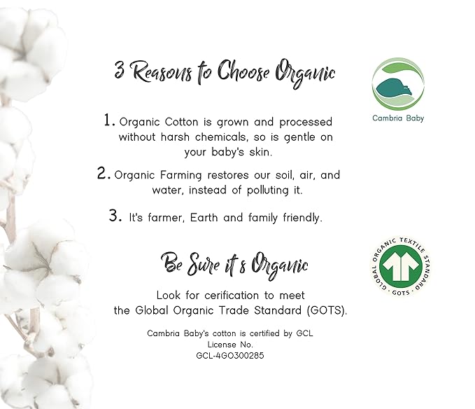 Cambria Baby 100% Organic Kimono Gowns. Side Snaps with Built in Mitts. (Hearts and Rainbows, 0-6 Months)